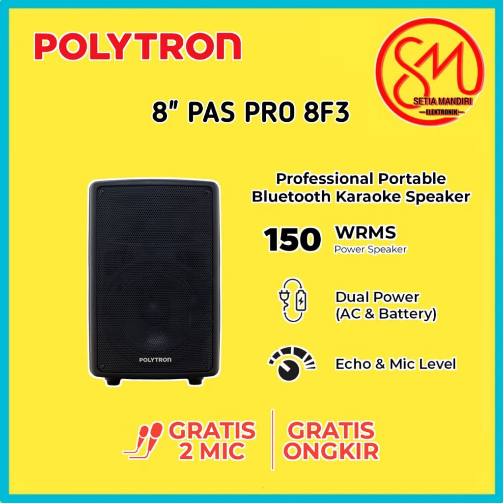 POLYTRON PAS PRO 8F3 12F3 15F3 Speaker Portable Free 2 MIC Professional Bluetooth Karaoke 12 Inch