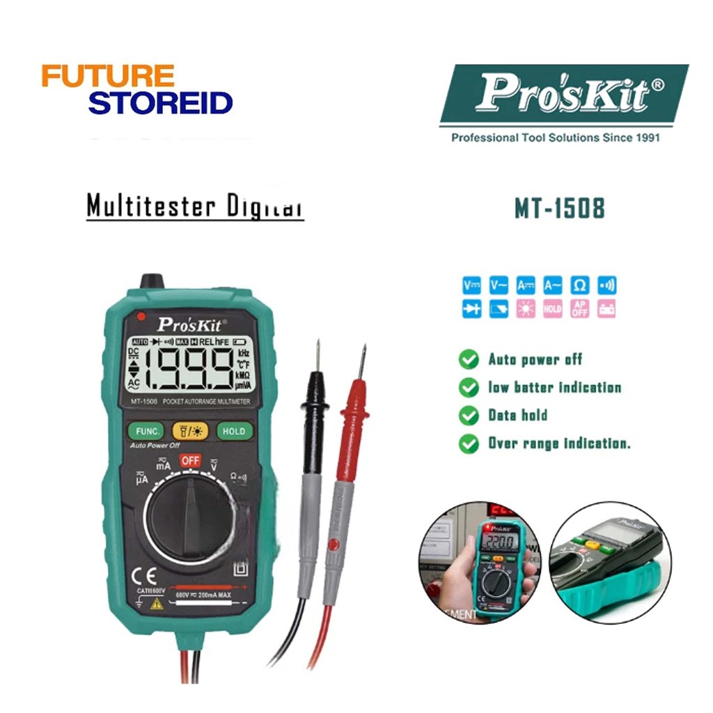 PROSKIT MT-1508 DIGITAL MULTITESTER - POCKET AUTRANGE MULTIMETER - MULTITESTER 600V DIGITAL PROSKIT 