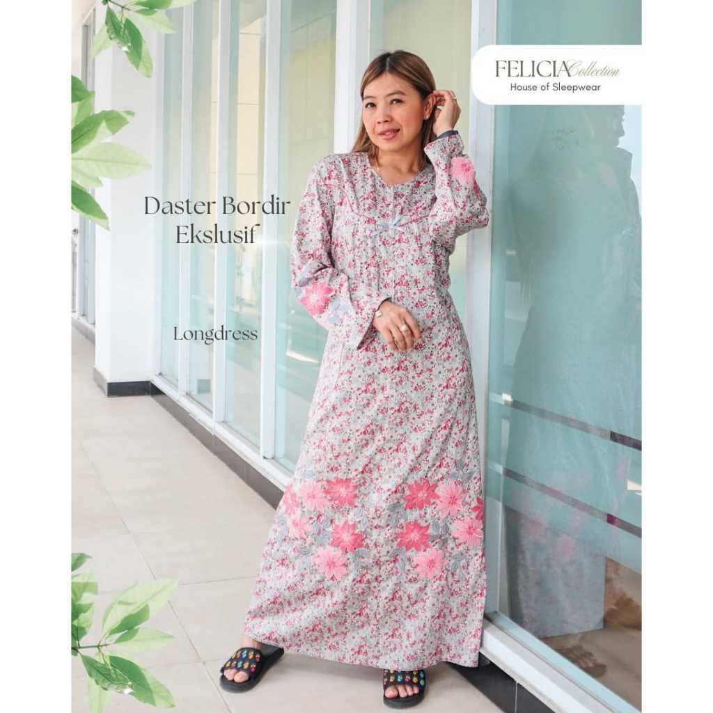 Longdress Panjang Bordir Katun Jepang Premium Khas Malang [ Gamis Bordir Wanita ] [ Daster Busui ]