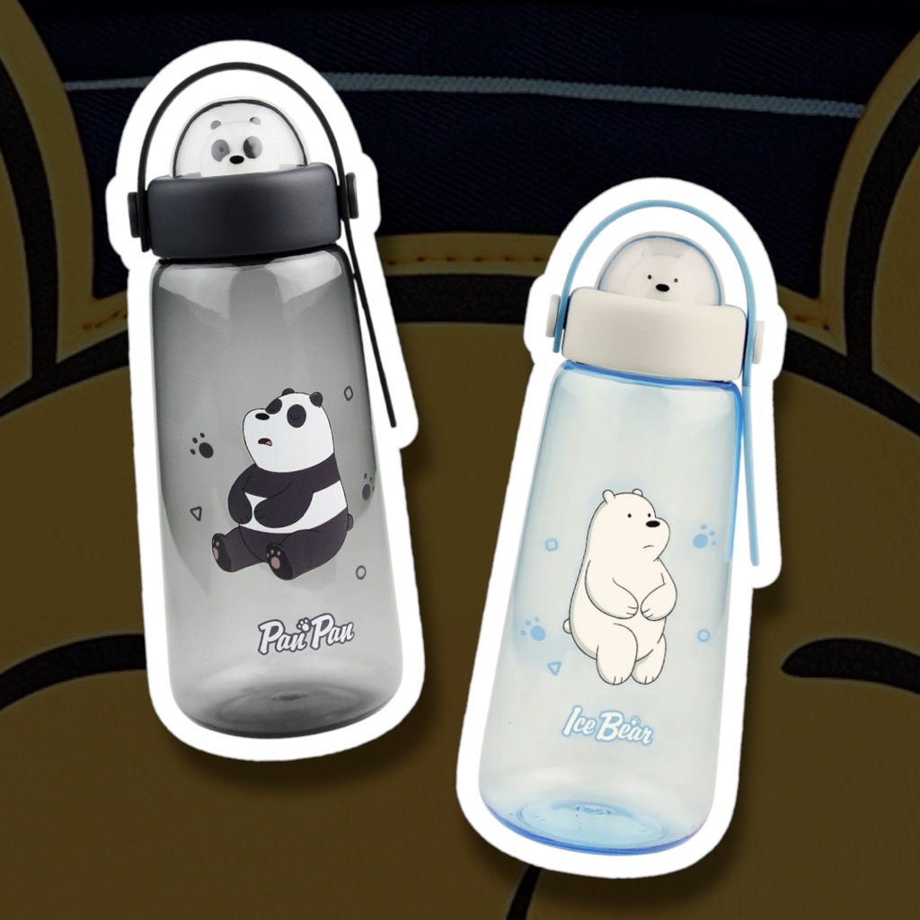 MINISO WE BARE BEARS WATER BOTTLE 600ml WITH ORNAMENT BOTOL MINUM PLASTIK WBB
