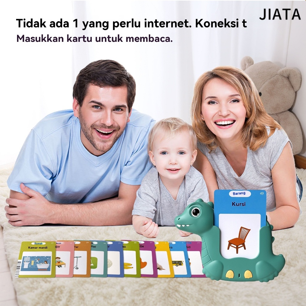 【JIATA】 Mainan Edukasi Dinosaurus Tema Kartu Belajar Bahasa Indonesia Cocok untuk Anak Usia 3-6 Tahu