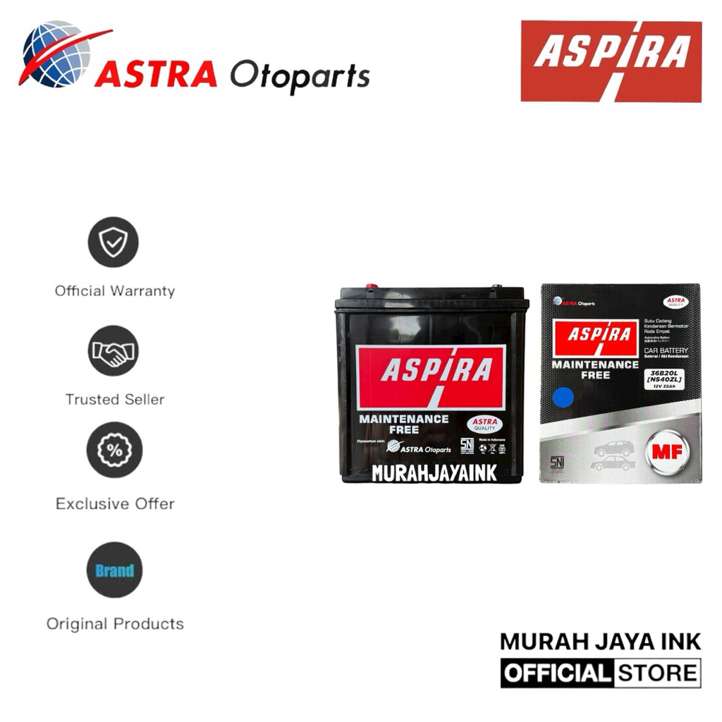 Aki Kering / Aki Mobil ASPIRA HONDA BRIO / SATYA JAZZ BRV MOBILIO CITY MF NS40ZL / 36B20L 12V / 35 A