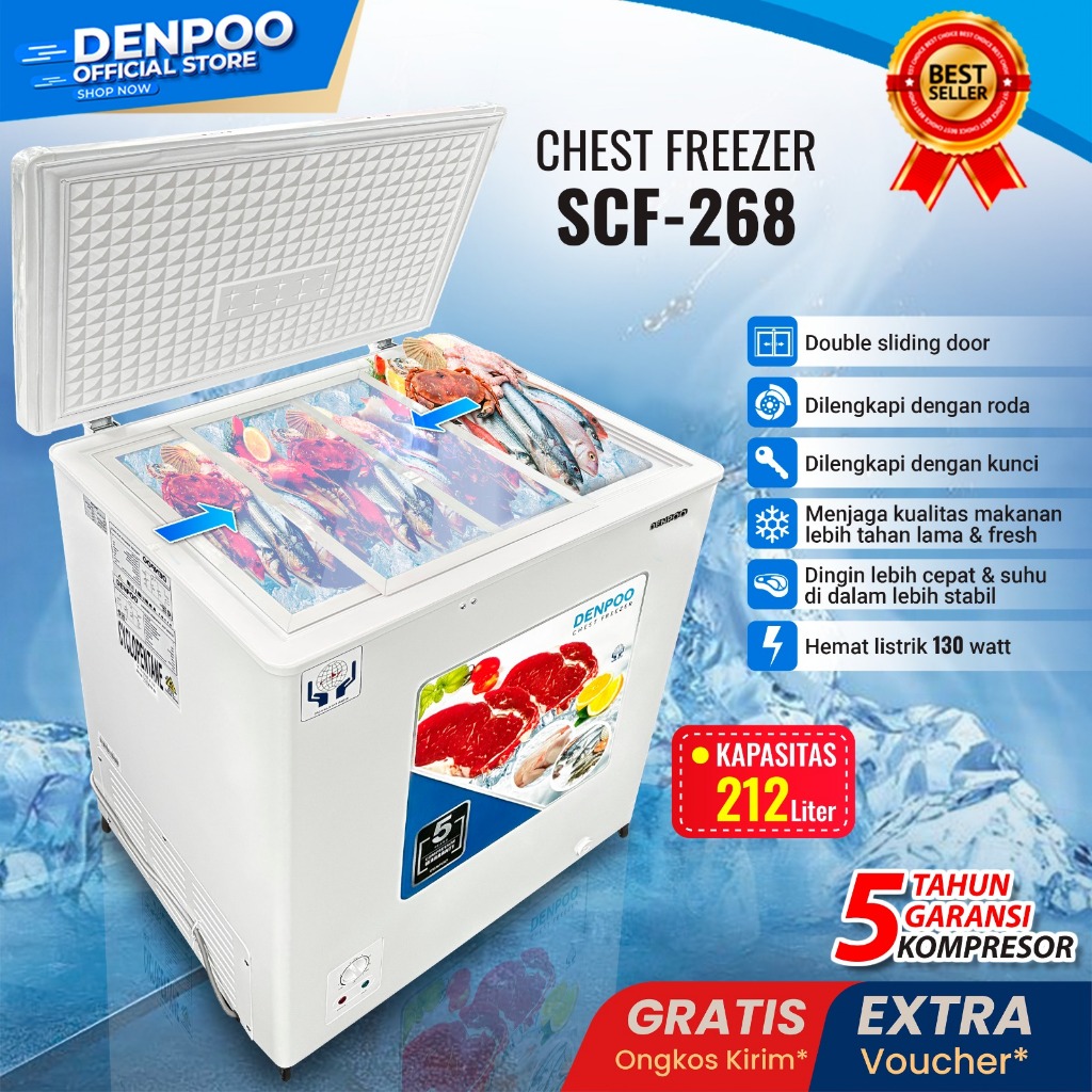 Chest freezer Denpoo SCF 268 CG Hemat Listrik