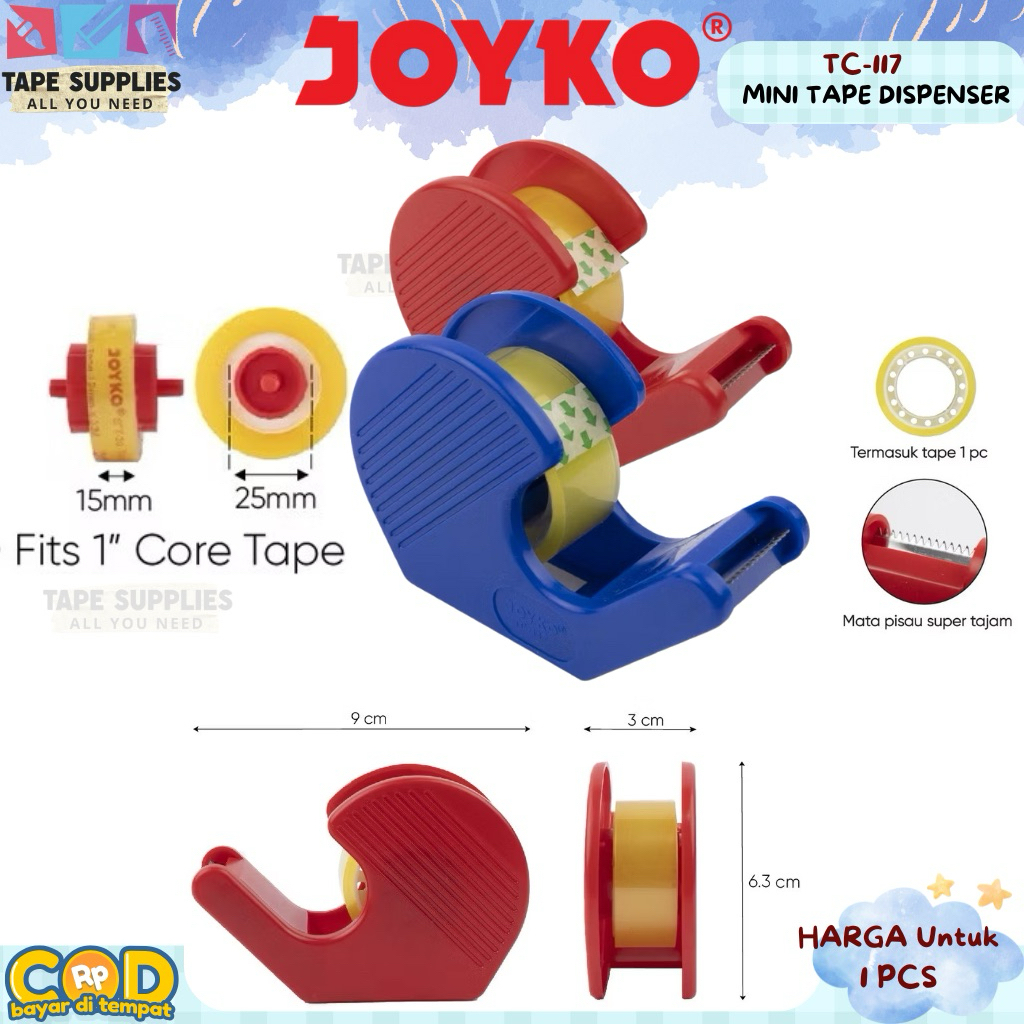 Joyko TC-117 Mini Tape Dispenser + 1 Roll Selotip