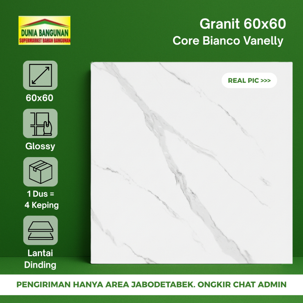 Granit Lantai 60x60 KW1 Core Bianco Vanelly Granit Glossy / Granit 60x60 / Granit KW1 / Granit Motif