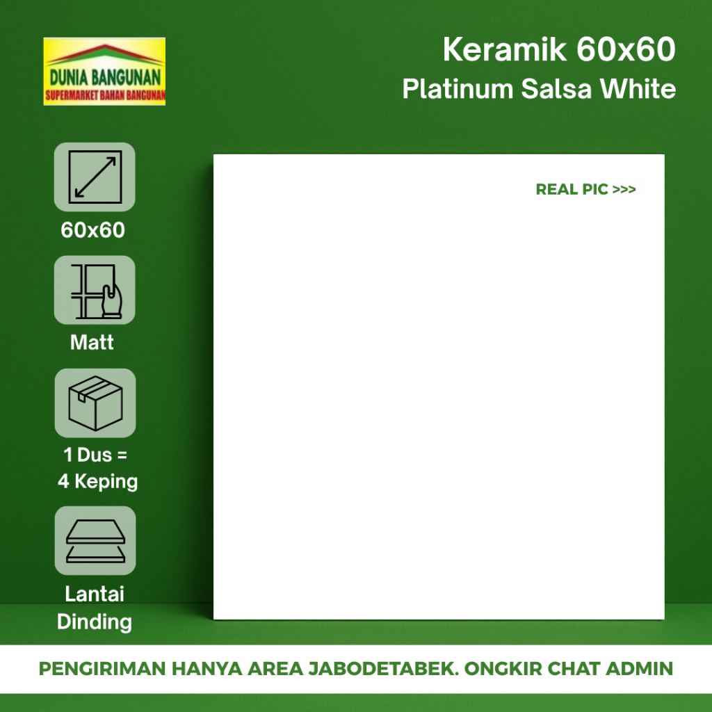 Keramik 60x60 Lantai Platinum Salsa White Keramik Putih Polos Glossy
