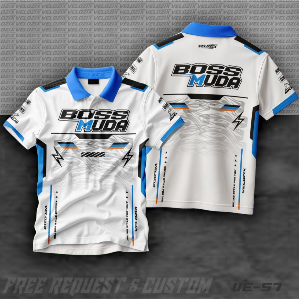 JERSEY BOSSMUDA RACING CUSTOM POLO KERAH KANCING V-NECK BAJU BALAP MOTOR SIMPLE PRINTING VE-57