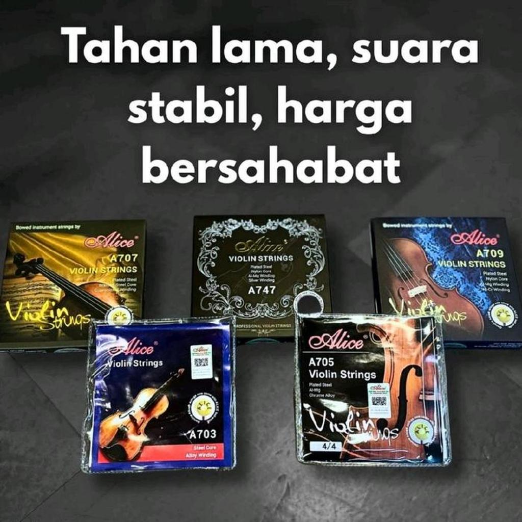 1 Set Senar Biola Violin Alice Original Terlengkap Mulai dari Plated Steel , Nylon Core , Al-mg , Si