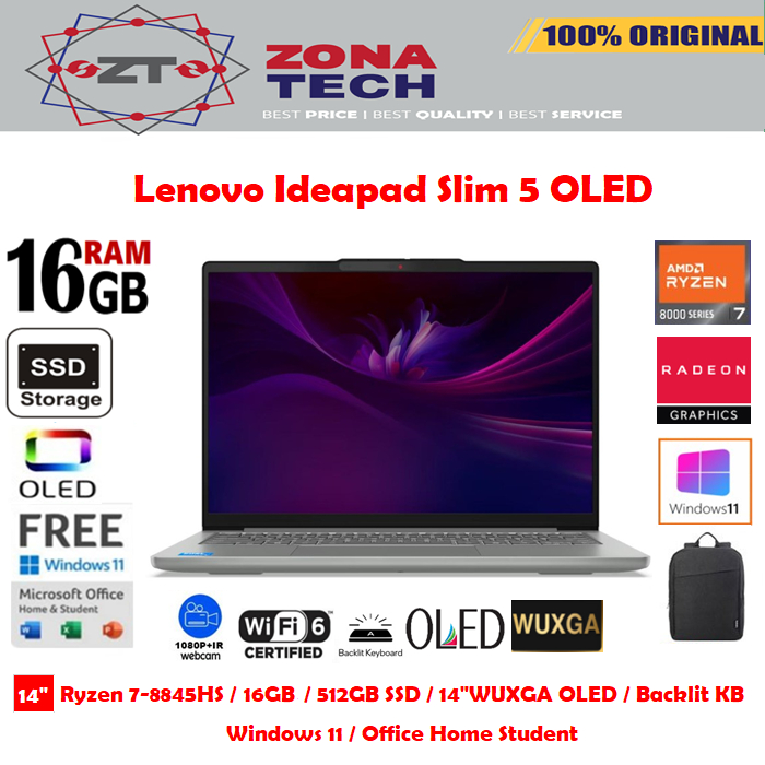 Lenovo IdeaPad Slim 5 OLED Ryzen 7 8845HS 16GB 512GB SSD 14"WUXGA OLED W11 OHS