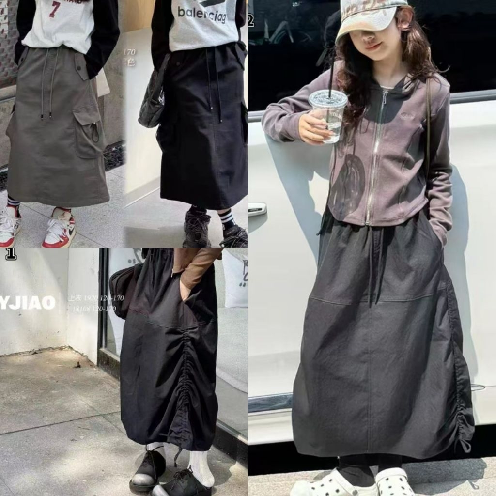 Rok Panjang Jeans Cargo Anak Perempuan 8-14tahun