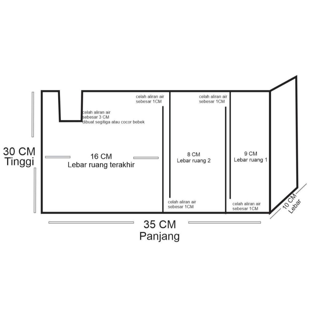Sump FIlter Akuarium Akrilik Custom PxLxT 35x10x30cm