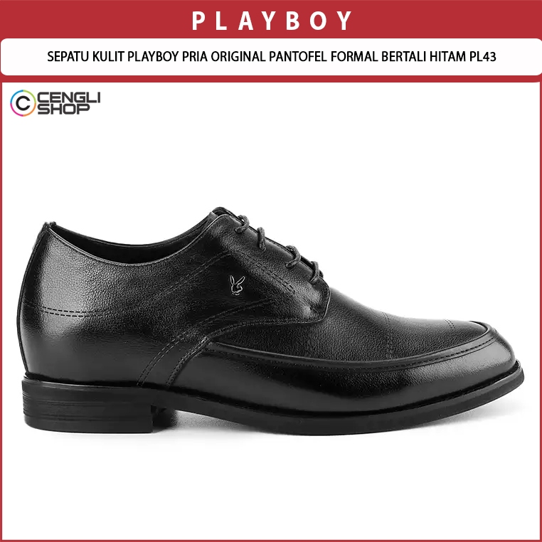 SEPATU KULIT PLAYBOY PRIA ORIGINAL PANTOFEL FORMAL BERTALI HITAM PL43