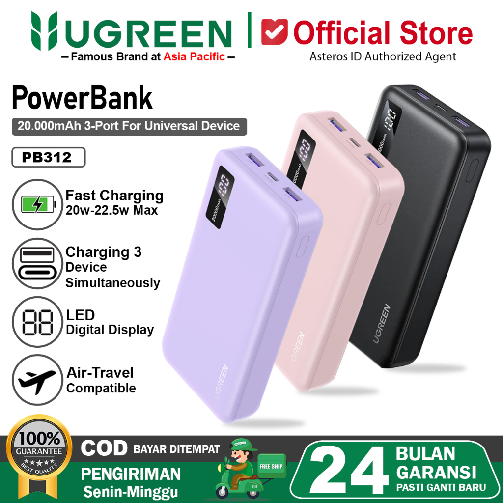 UGREEN Powerbank 20000mAh Fast Charging 20 Watt PD QC3.0 22.5w 25683