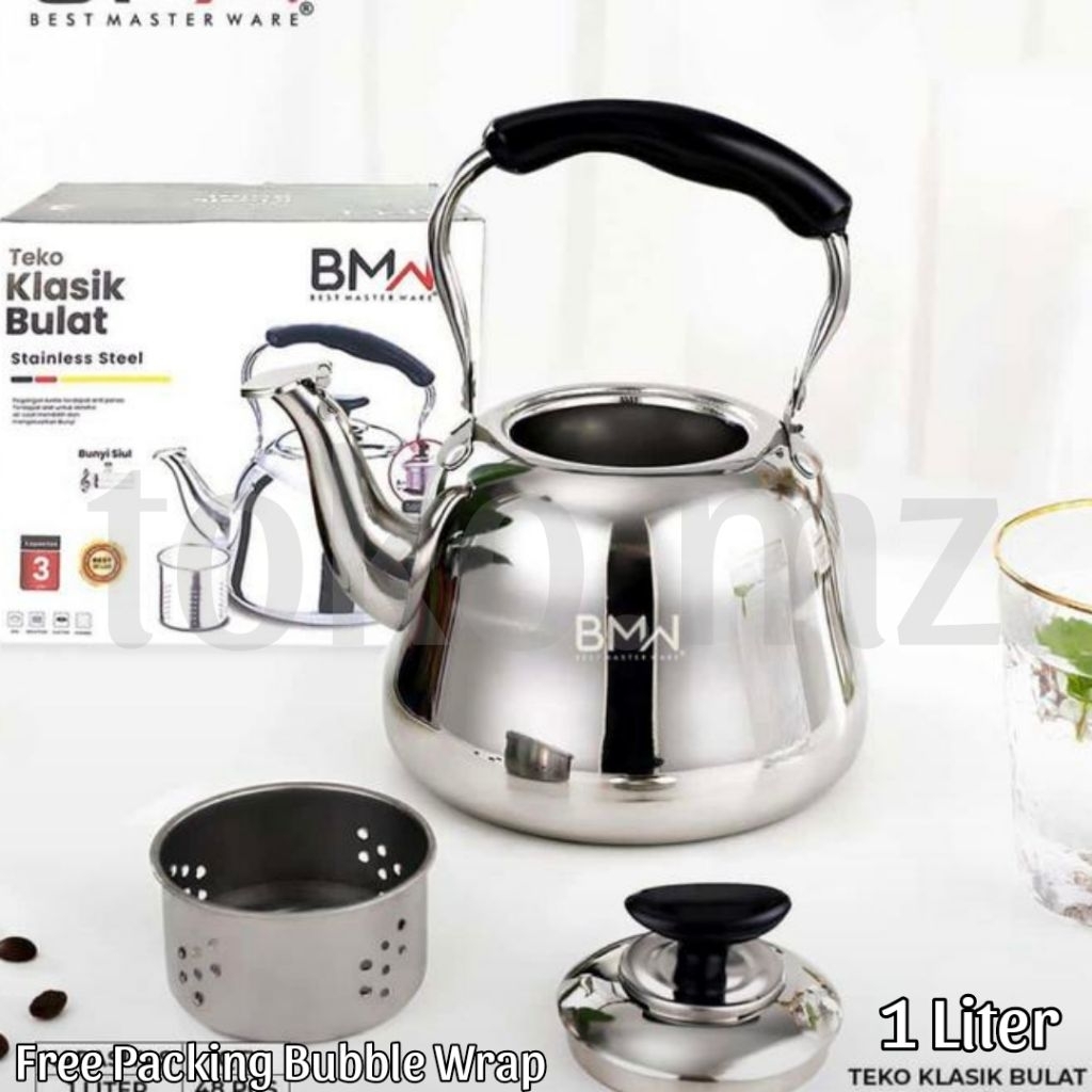 Teko bulat 1 Liter teko klasik kecil ceret stainless steel teko anti karat teko air panas cerek