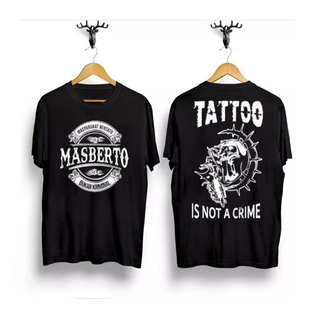 Kaos Tshirt Atasan Distro Pria Terbaru Lengan Pendek Motif Masberto Tato Hitam Sablon Tulisan Kata K