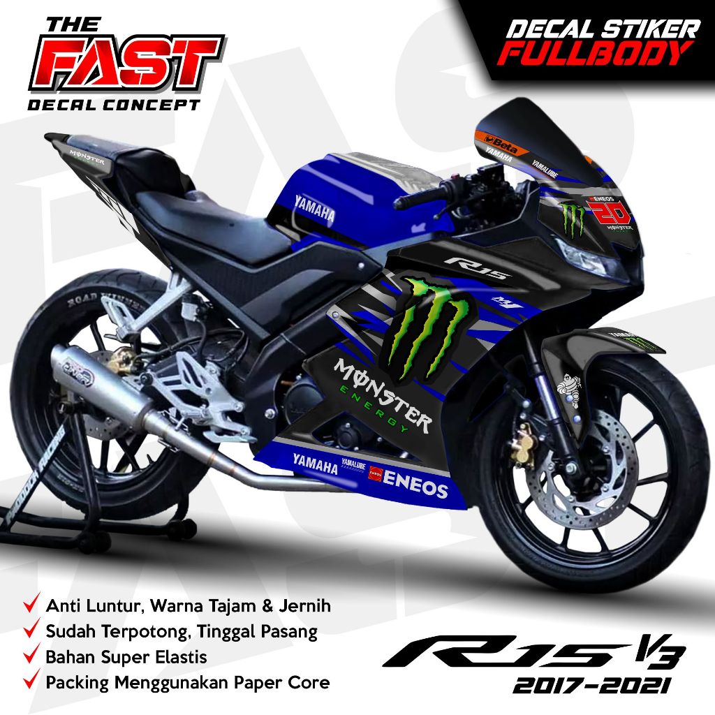 STIKER DECAL YAMAHA R15 V3 TERBARU FULL BODY ANTI LUNTUR MOTIF LIVERI MOTOGP 2023 RACING SIMPEL