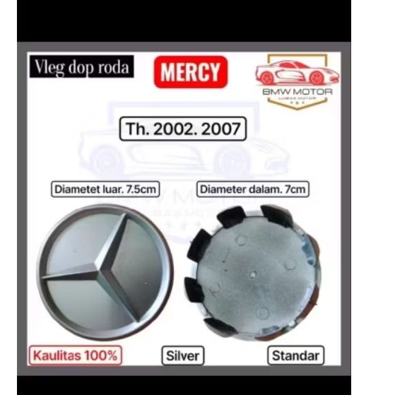 Tutup Dop Velg Mobil Mercy Silver Diameter 7.5cm
