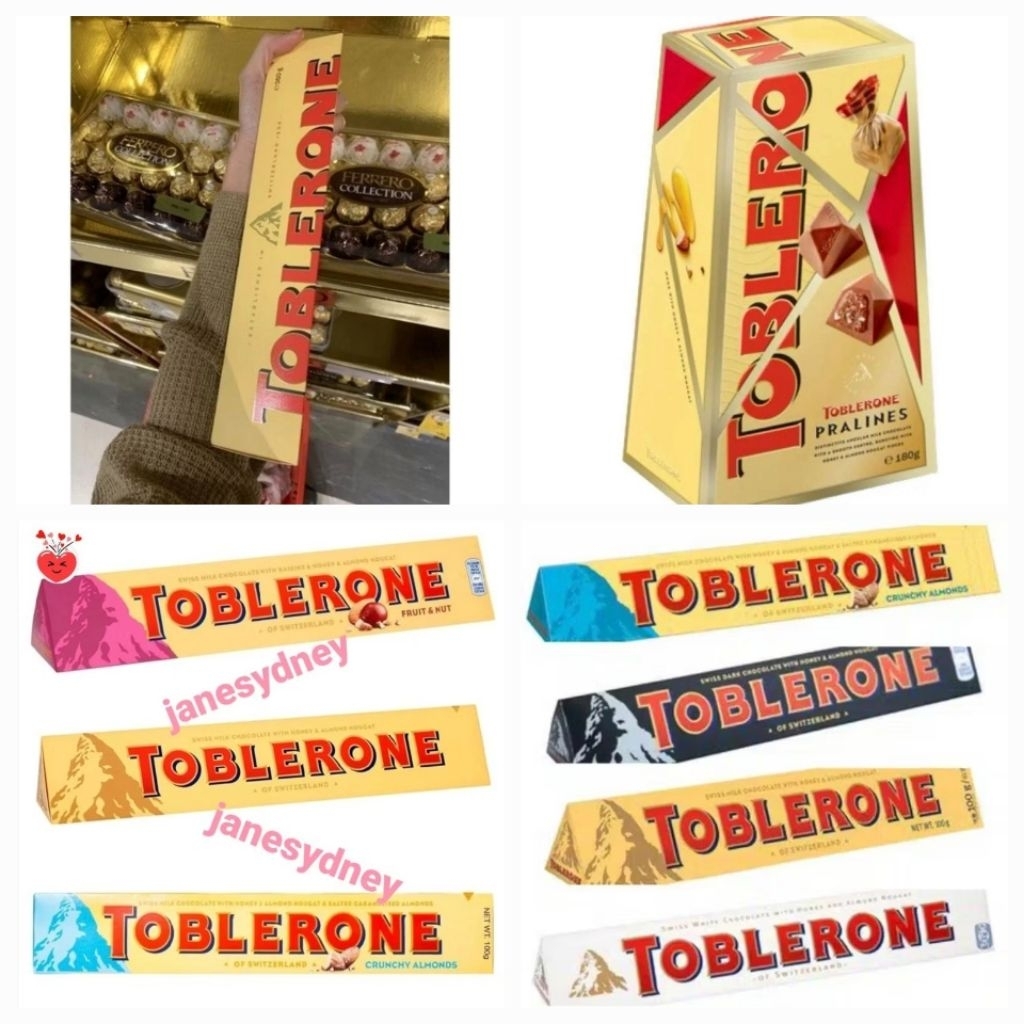 Toblerone Chocolate Jumbo 360g Original 100g (Dark, Milk, Crunchy Almond, Raisins Fruit & Nut, White