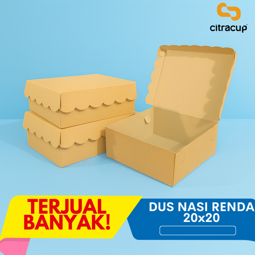 DUS NASI 20x20 KOTAK NASI KRAFT PAPER COKLAT SUPER TEBAL PREMIUM RENDA