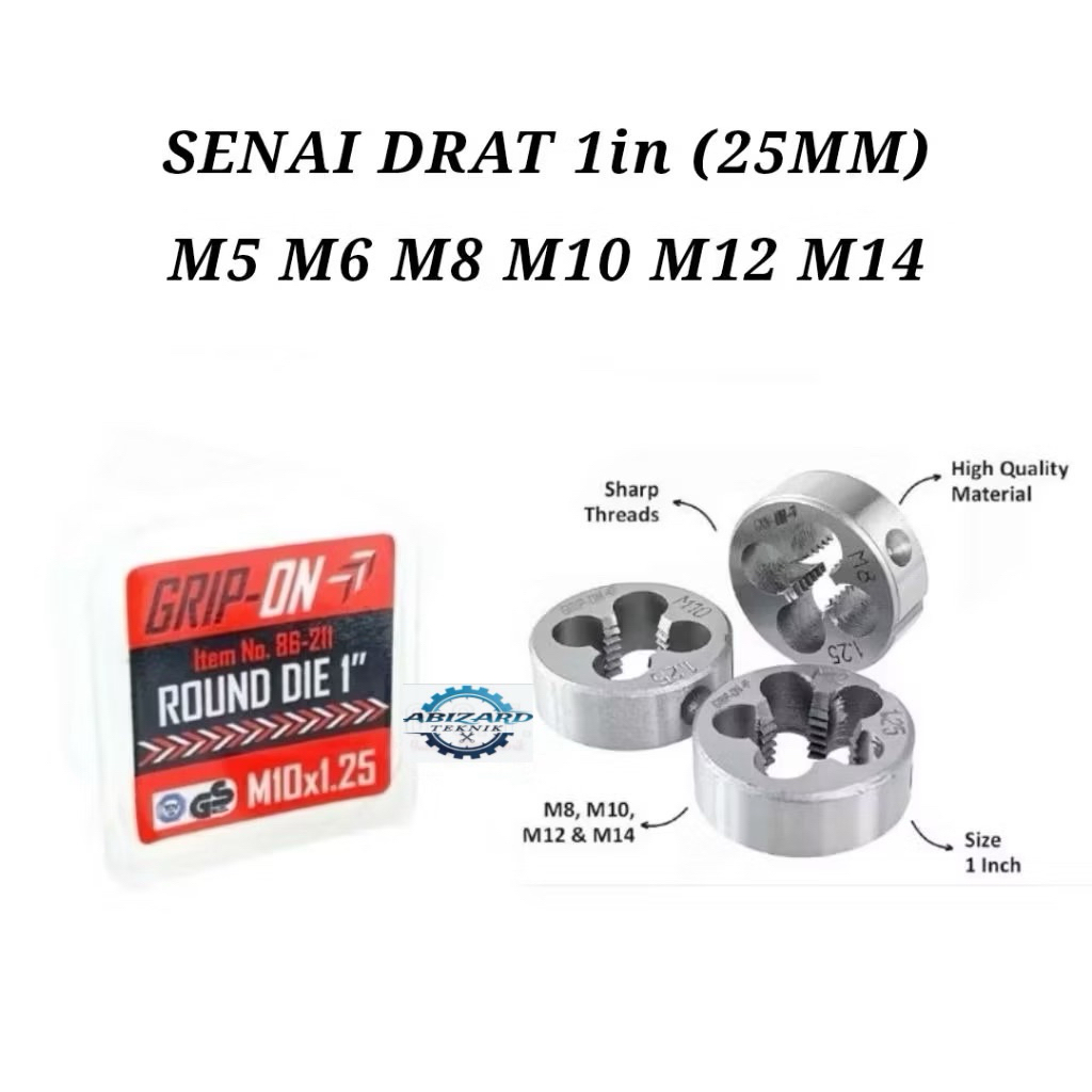 Mata Senai Drat Luar Round Dies Senay M5 M6 M8 M10 M12 M14 GRIP ON Sney Snai Ulir Drat Luar Lebar 1i