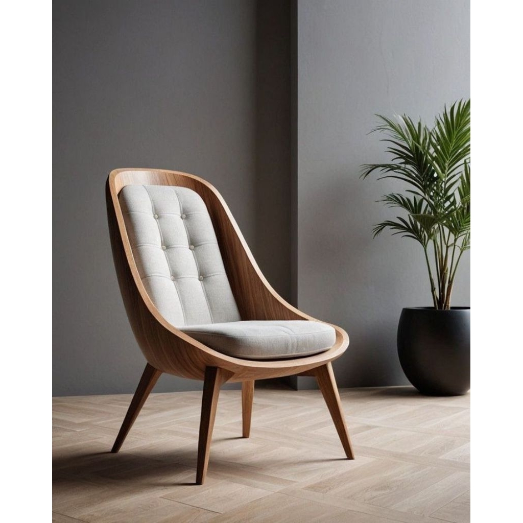 Kursi Lounge Kayu Jati Scandinavian Jok Kain