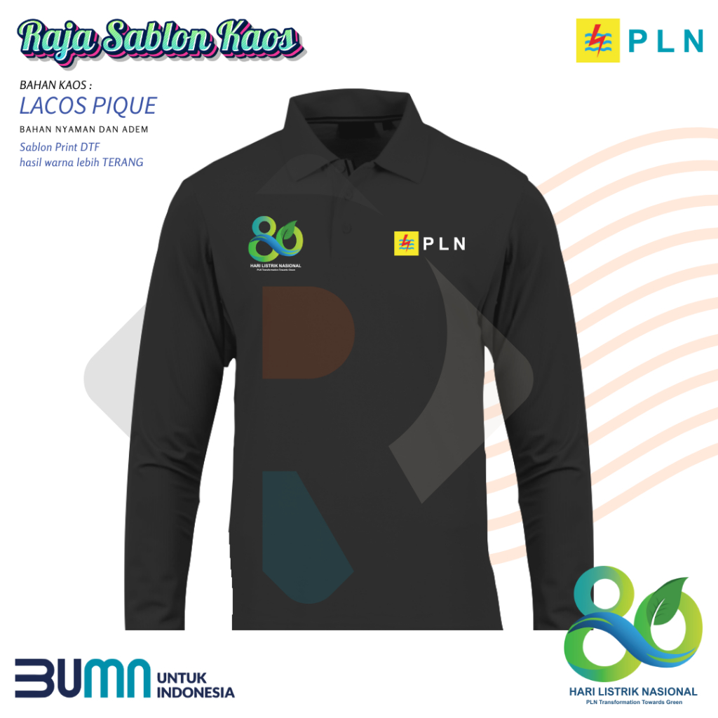 POLOSHIRT PLN HLN 80 LENGAN PANJANG - KAOS KERAH PLN - POLO HARI LISTRIK NASIONAL LENGAN PANJANG 2