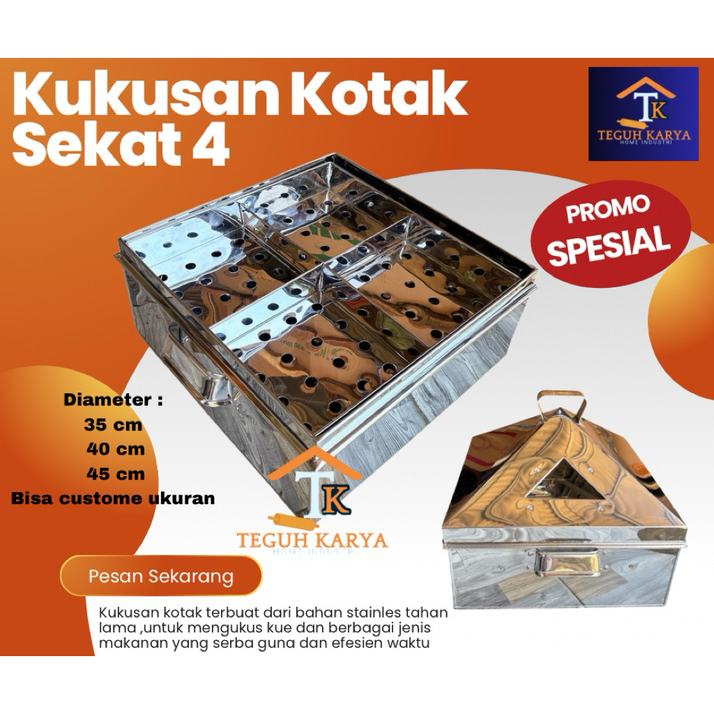 Kukusan kotak sekat 4 bahan stainles /dandang sekat ukuran 40cm