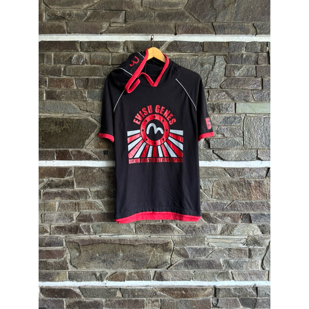 Evisu Genes • Vintage Y2k 2000s Japan Empire Rising Sun Hooded Tee / Kaos / Tshirt Size M Preloved U