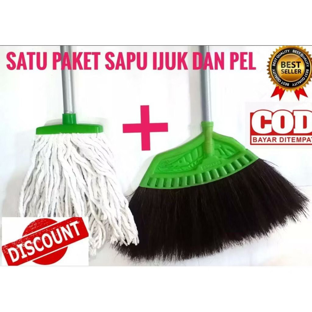 Paket Hemat Sapu Ijuk dan Kain Pel Sumbu/Paket Murah Sapu Ijuk/Paket Murah Kain Pel