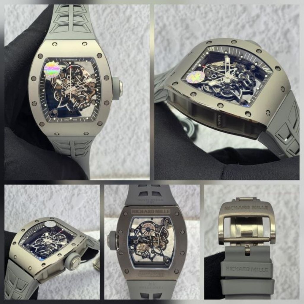 Jam Tangan Terbaru/Jam tangan Pria Mewah RM 055 Manual Winding Swiss ZF 42mm Rubber Dial Titanium