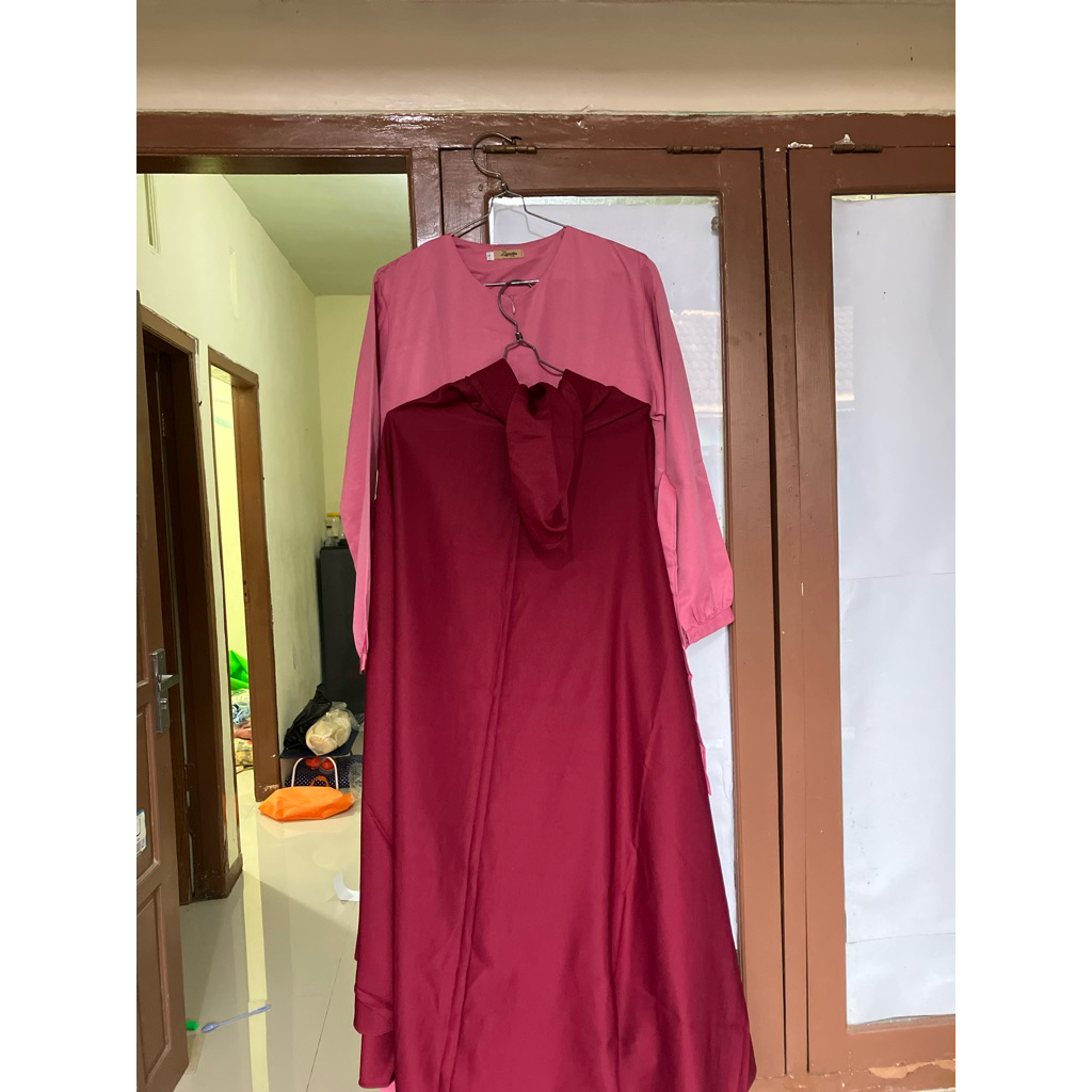 Zanuba preloved set Maroon pink