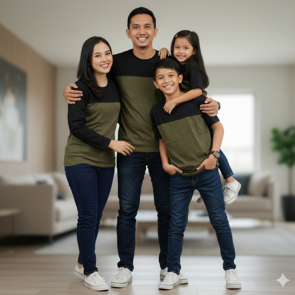 (PREMIUM QUALITY) HITAM - HIJAU ARMY : KOMBINASI / Kaos Couple Keluarga/ Couple Keluarga Muslim/ Cou