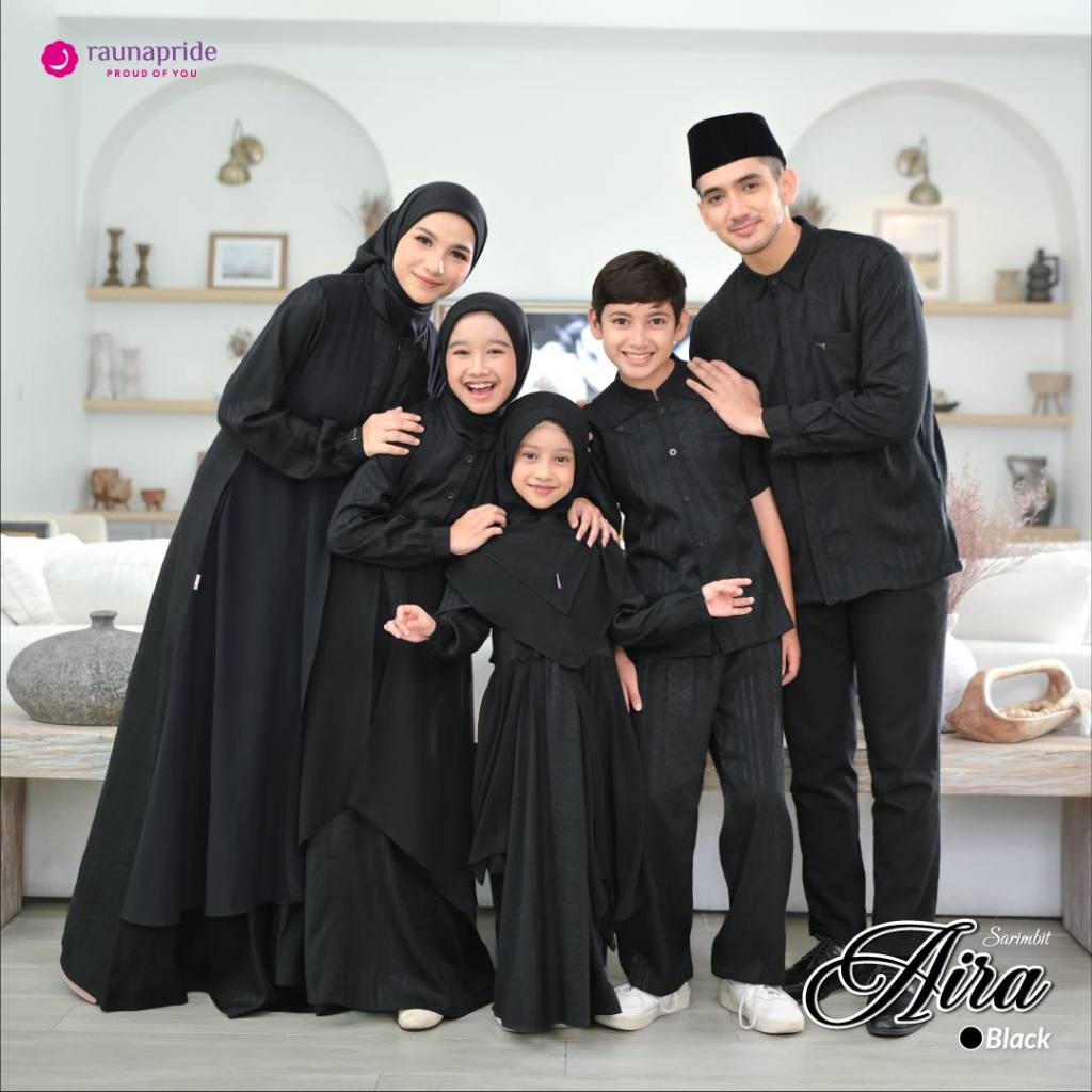 Baju Muslim Couple Keluarga - Sarimbit Aira - Black - Rauna Pride