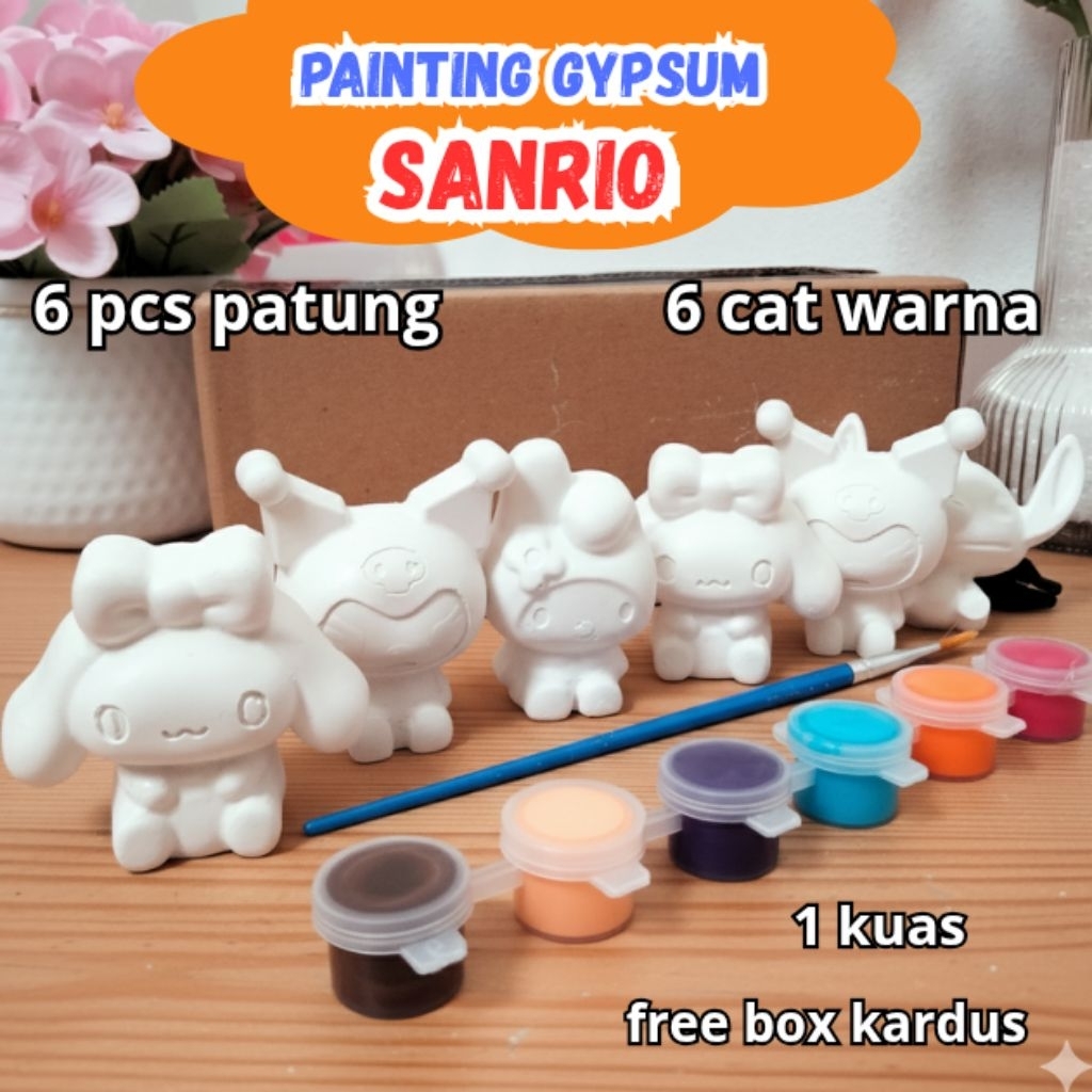 6 Pcs Mainan Anak Mewarnai Gpysum Sanrio Mainan Edukasi Diy Painting Kit Mainan Edukatif Anak