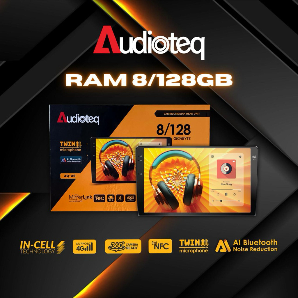 Head Unit Android Audioteq Ram 8/128GB NFC + Support 360