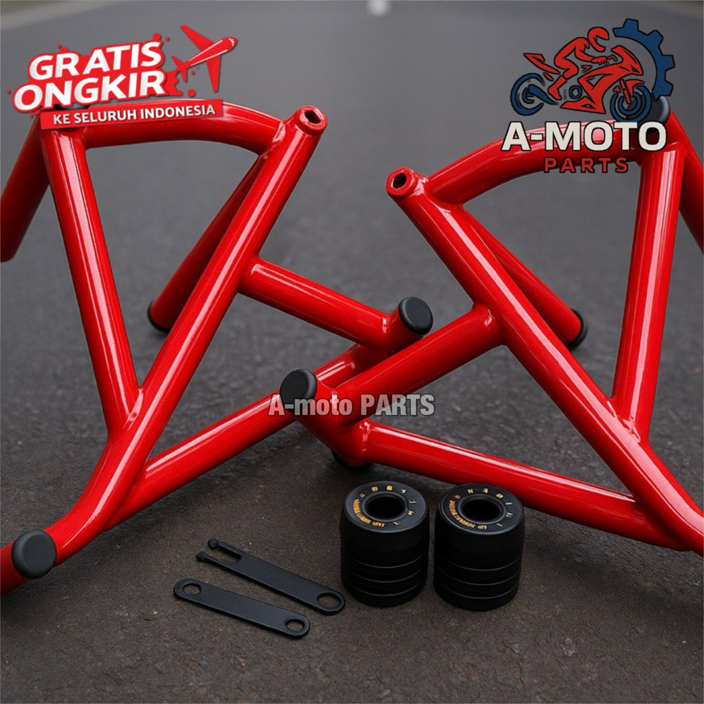 Tubular Crashbar New MEGAPRO Monoshock Plus Jalu Slider Agna Full Hitam Aksesoris Motor A-moto Parts