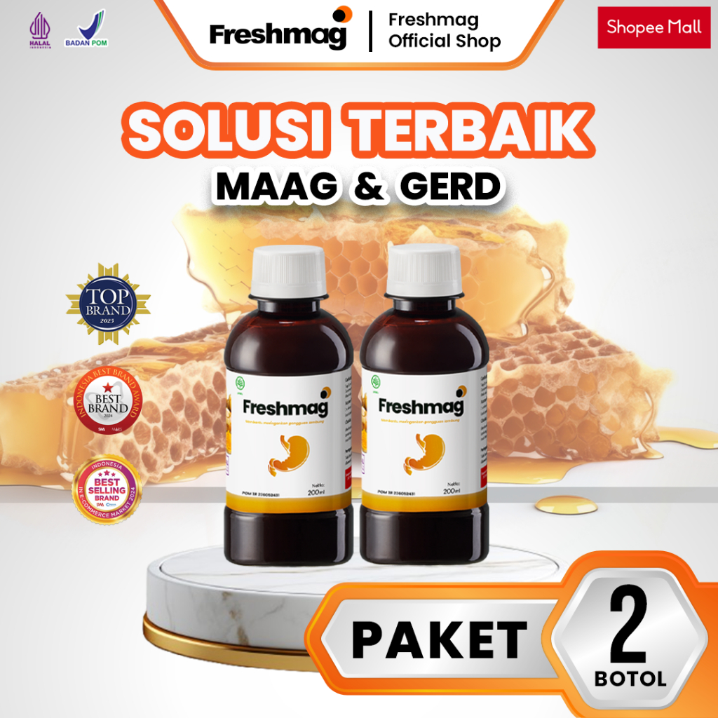 Madu Lambung Freshmag Paket 2 Botol - Obat Lambung Asli Herbal Terbaik Atasi Asam Lambung Naik Maag 