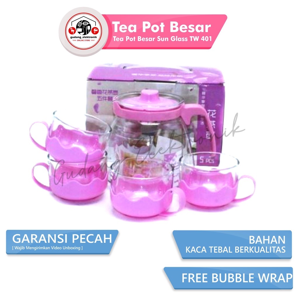 Sun Glass Tea Pot Set Isi 5 Gelas Cangkir Minum Tea Pot Besar Sun Glass TW 401 Kado Pernikahan Souve
