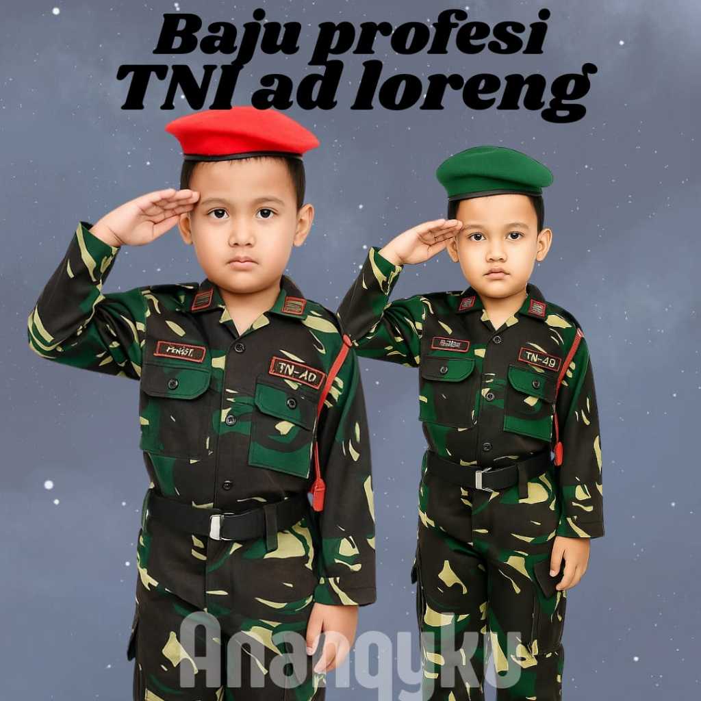 BAJU SERAGAM PDL TNI ANAK LAKI LAKI PEREMPUAN COWOK CEWE LORENG ARMY KOSTUM PROFESI SERAGAM KARNAVAL