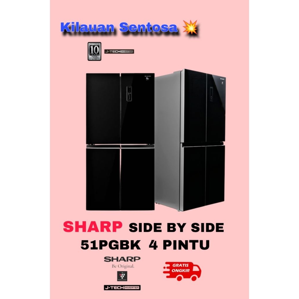 Sharp Kulkas Side By Side 4 Pintu 51PGBK J-Tech Inverter