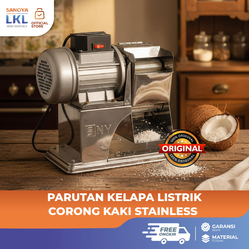 SANOYA Parutan Kelapa Listrik Corong Kaki Plat Stainless – Mesin Parut Kelapa & Singkong, Anti Karat
