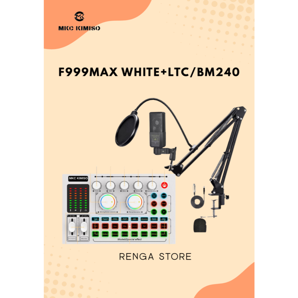 Paket Lengkap Soundcard F999MAX PUTIH+BM240
