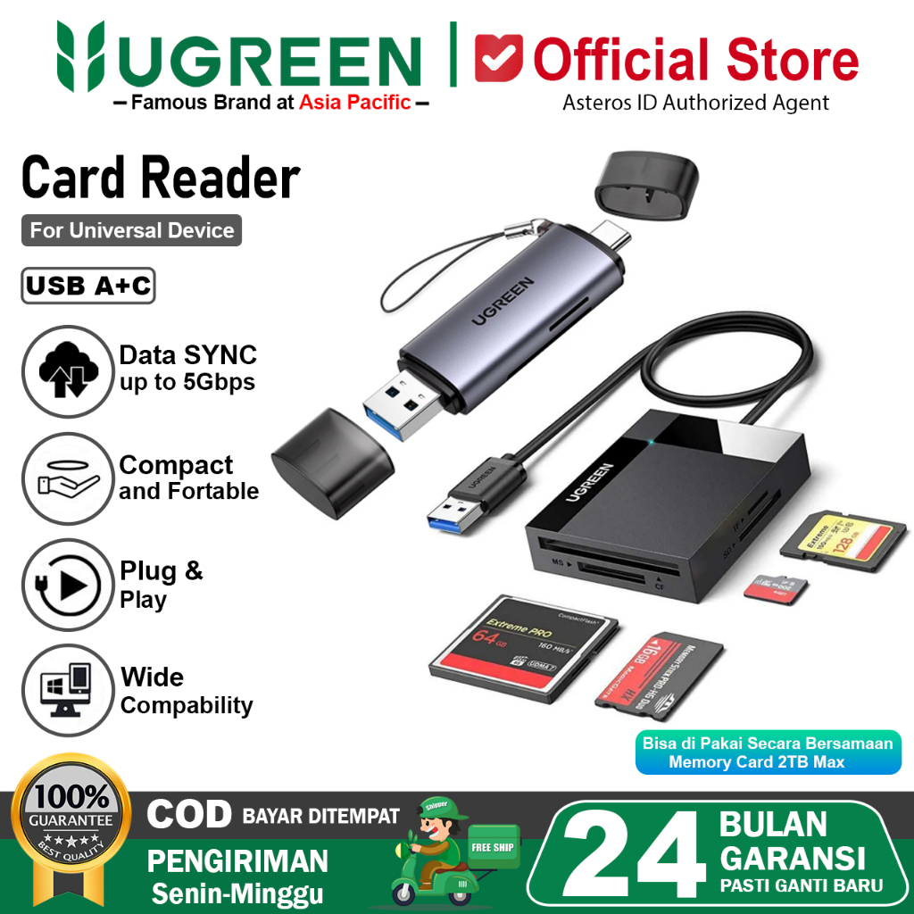 UGREEN Card Reader USB Type C, USB A 3.0 To USB 3.0 SD/TF Card etc