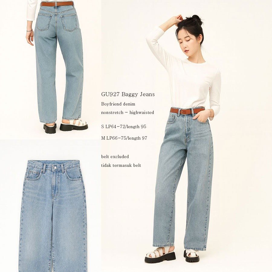 [shp] GU by UNQL 927 Baggy Jeans - Celana Denim Panjang Biru / Pink Wanita Branded