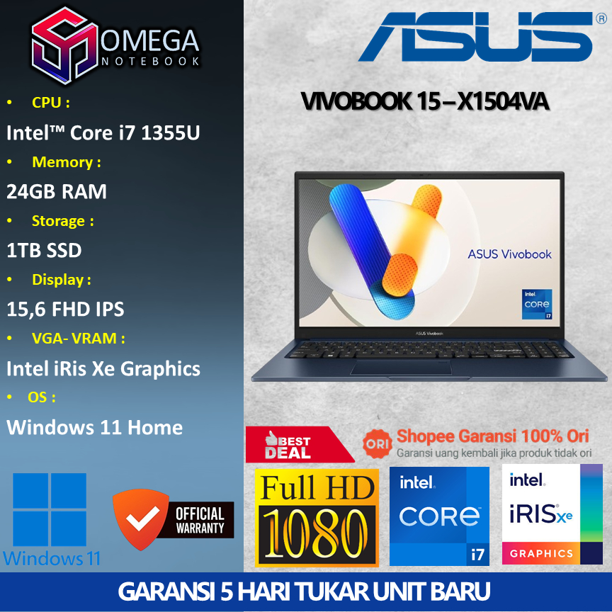 Asus Vivobook 15 X1504VA i7 1335U 24GB 1TB iRis Xe 15,6 FHD Windows 11