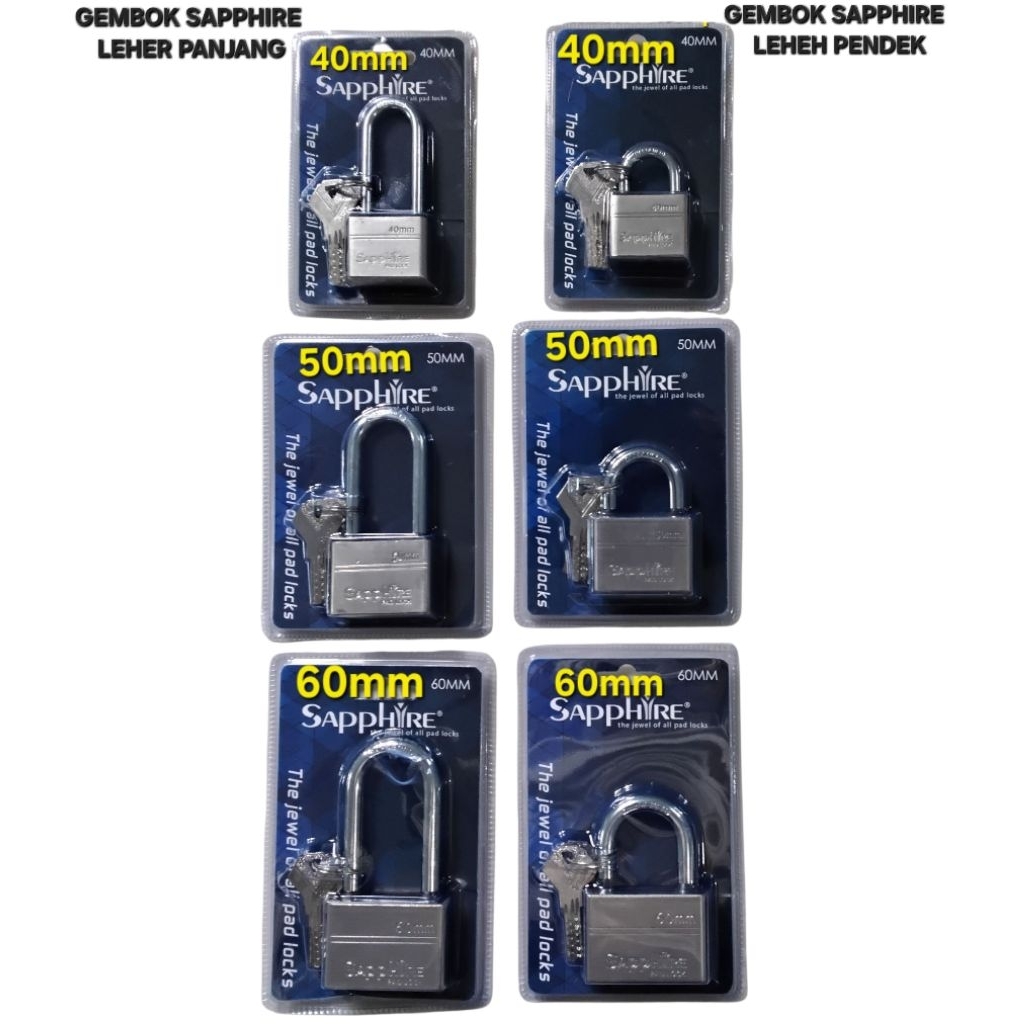 GEMBOK LEHER PANJANG  SAPPHIRE 40MM, 50MM, 60MM / GEMBOK LEHER PENDEK SAPPHIRE 40MM, 50MM,60MM