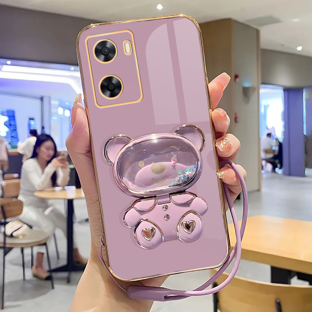 Soft Case Oppo A57 4G, A57S, A77S Case Stand Holder Mirror Silicone Luxury Plating