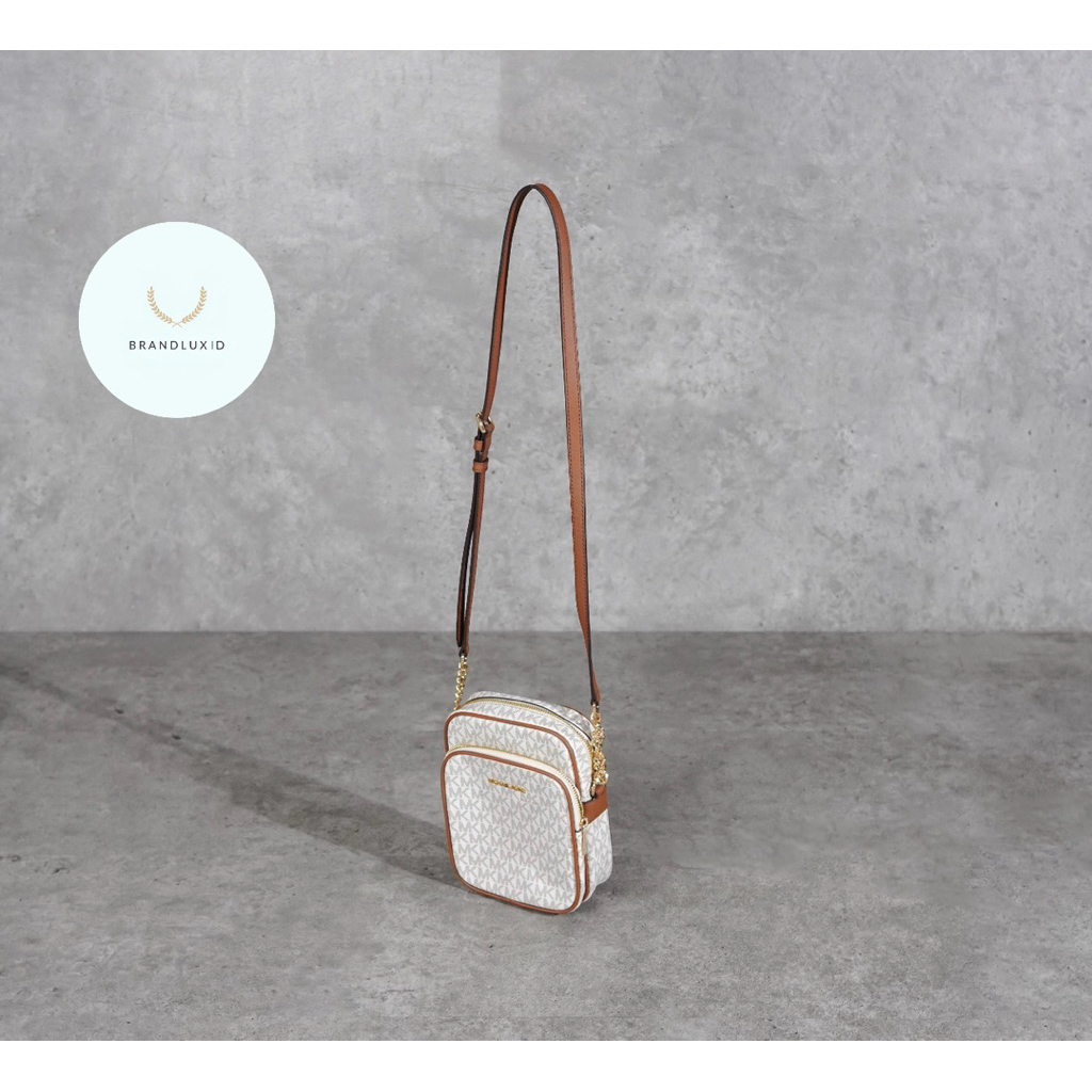 Michael Kors MK Monogram White Sling Bag in Camel