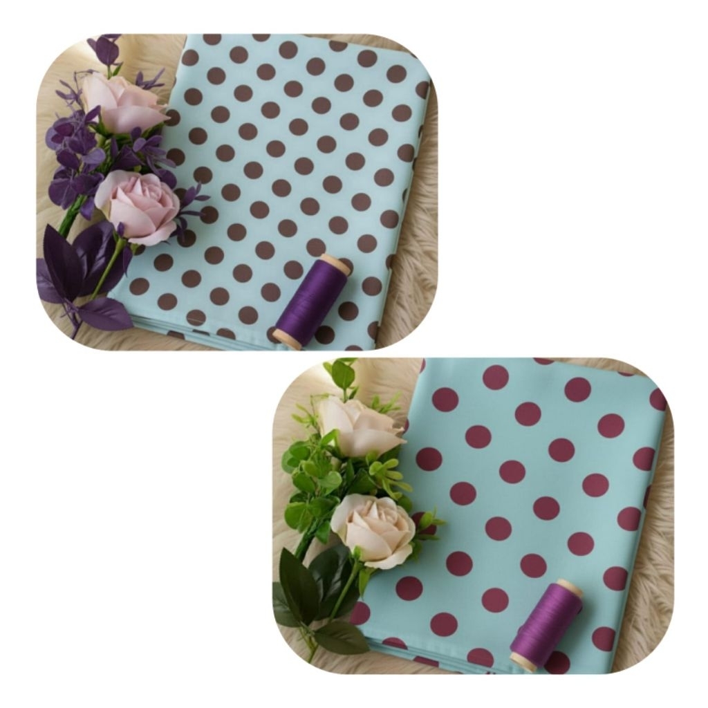 Kain Satin Polkadot Coklat Hitam Motif Besar & Kecil - Bahan Halus Mengkilap untuk Gamis, Blouse, Dr