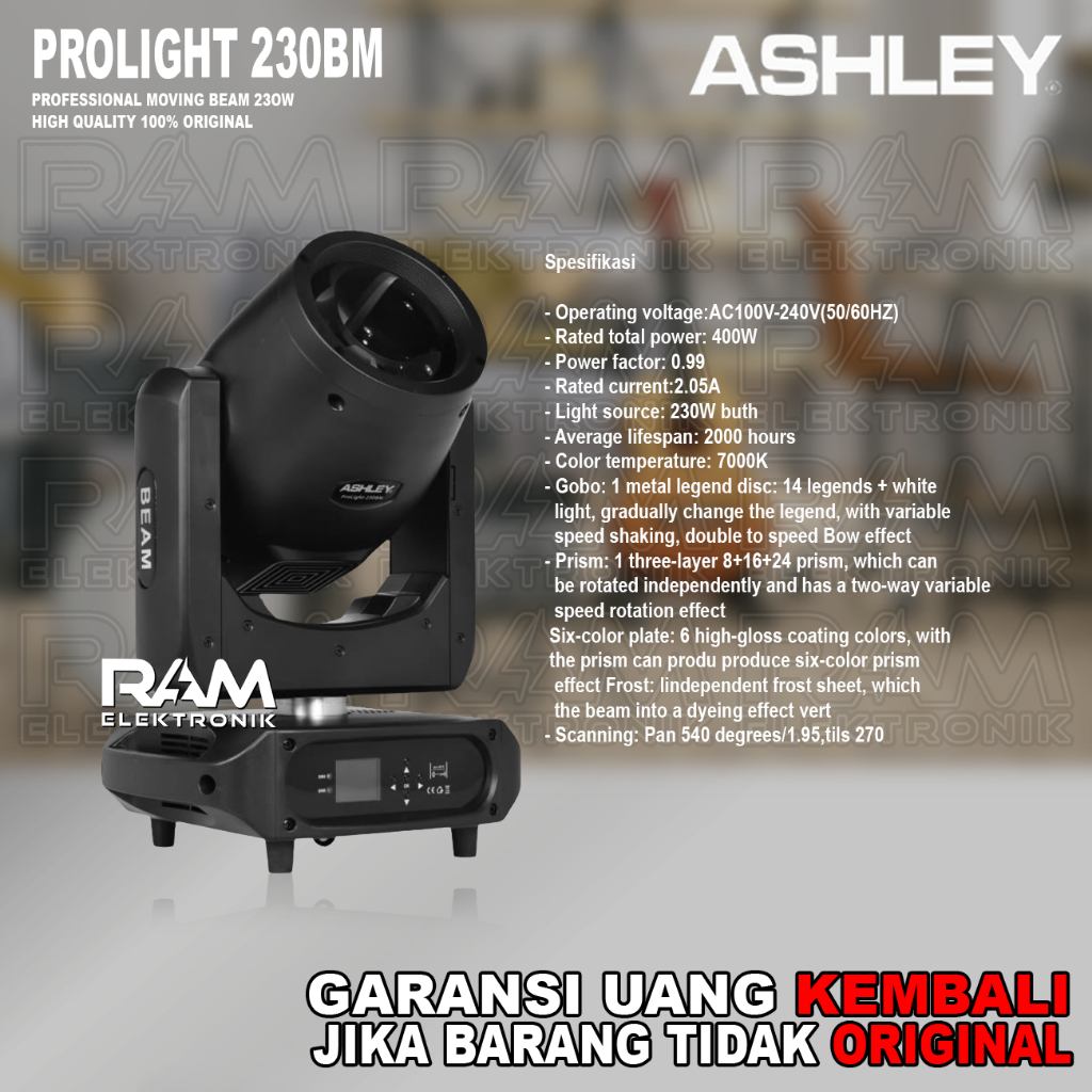 Moving Head BEAM ASHLEY PROLIGHT 230 BM | 230BM Original 400 Watt Harga 1 PCS